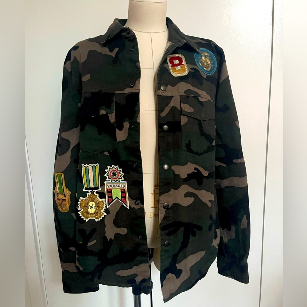Valentino Men's Camo Patch Button Up Jacket Army Size 50 (US 40 - L)